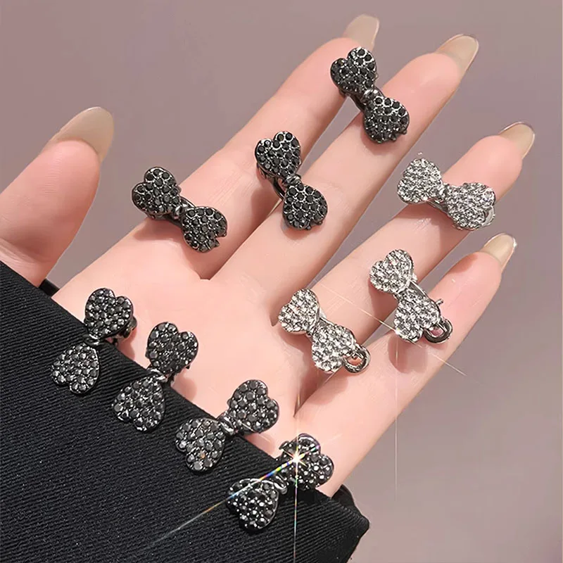 Conjunto de 4 presilhas de cabelo elegantes com mini laços de strass para mulheres e meninas, ornamento doce para cabelo, pequenas presilhas de cabelo, acessórios de cabelo da moda.
