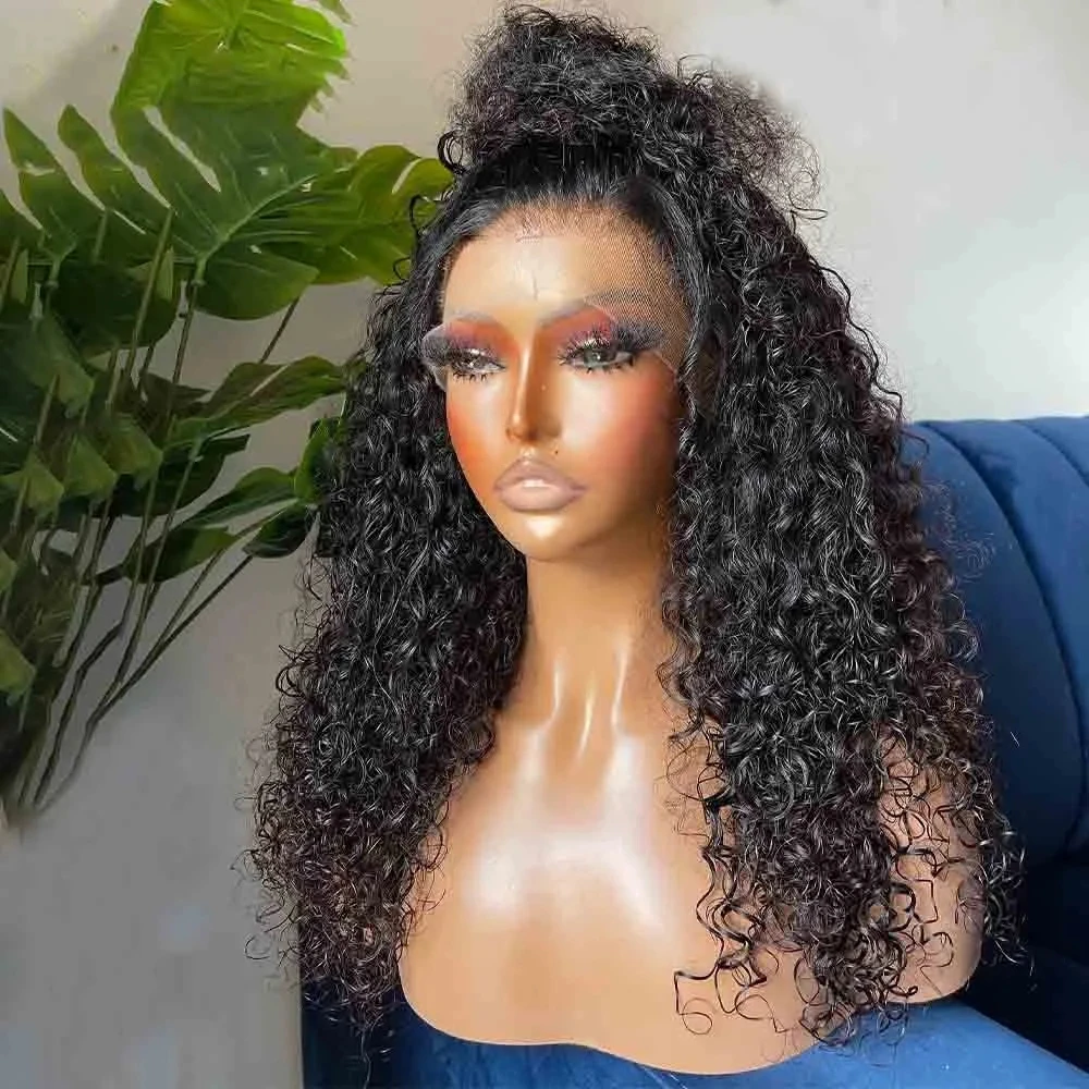 Kinky Curly Preplucked Glueless Black  Lace Front Wig With Baby Hair Soft 26 Inch Long 180% Density Heat Temperature Daily