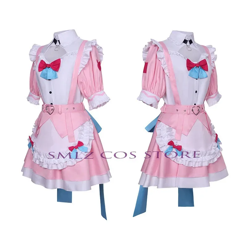 

CyAnime Vtube Yuuki Sakuna Cosplay Costume Pink Long Dress Maid Skirts Uniform Suit Wig Girl Play Outfits for Woman
