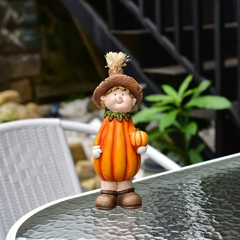 border creative harvest festival pumpkin scarecrow ceramic crafts Thanksgiving desktop scene doll decorations