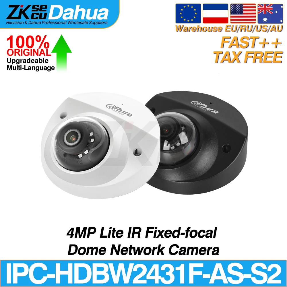 

Dahua Original IPC-HDBW2431F-AS-S2 4MP Lite Dome Network Camera Intrusion Tripwire IR 30M H.265 Alarm Audio I/O POE IP67 IK10