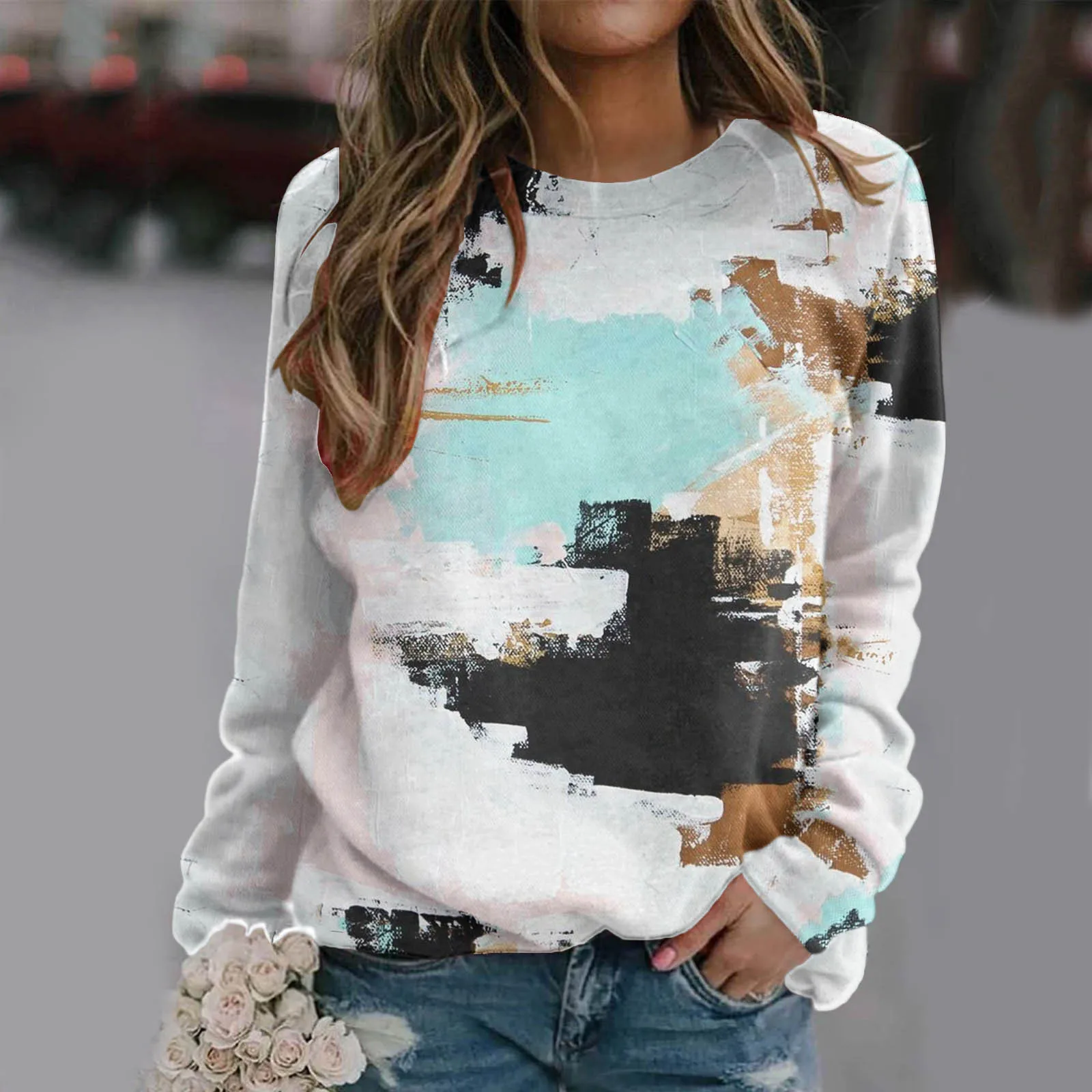 

Women Flower Print Sweatshirts Colorful Hoodies Boho Vantage Hooded Pullovers Harajuku Lovely Autumn Sudaderas Female Blouses