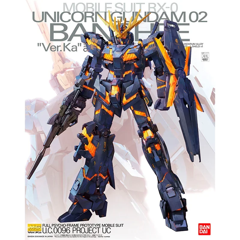 Original Bandai  GUNDAM Anime Model MG 1/100 UNICORN GUNDAM 02 BANCHEE Ver.Ka Action Figure Assembly Model Toys Gifts for Kids