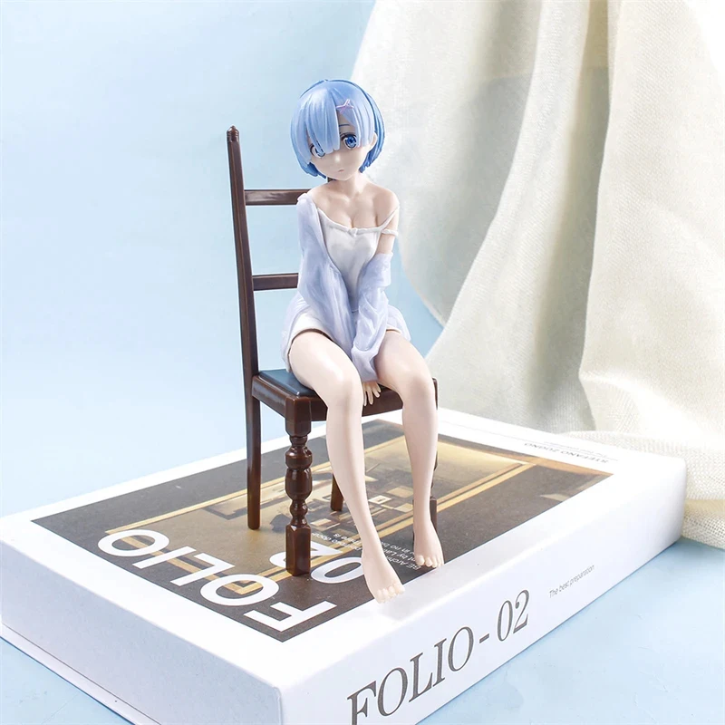 Figura Rem de Re Zero de 17cm Sentada na Cadeira, Modelo de Anime em PVC para Decoração de Mesa Colecionável, Presente