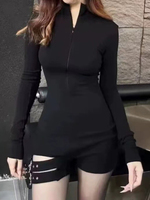 Vintage Fashion Solid Jumpsuit Women Simple Skinny Long Sleeve Bandage Bodysuit 2025 New Y2K American Style Spice Girl Rompers