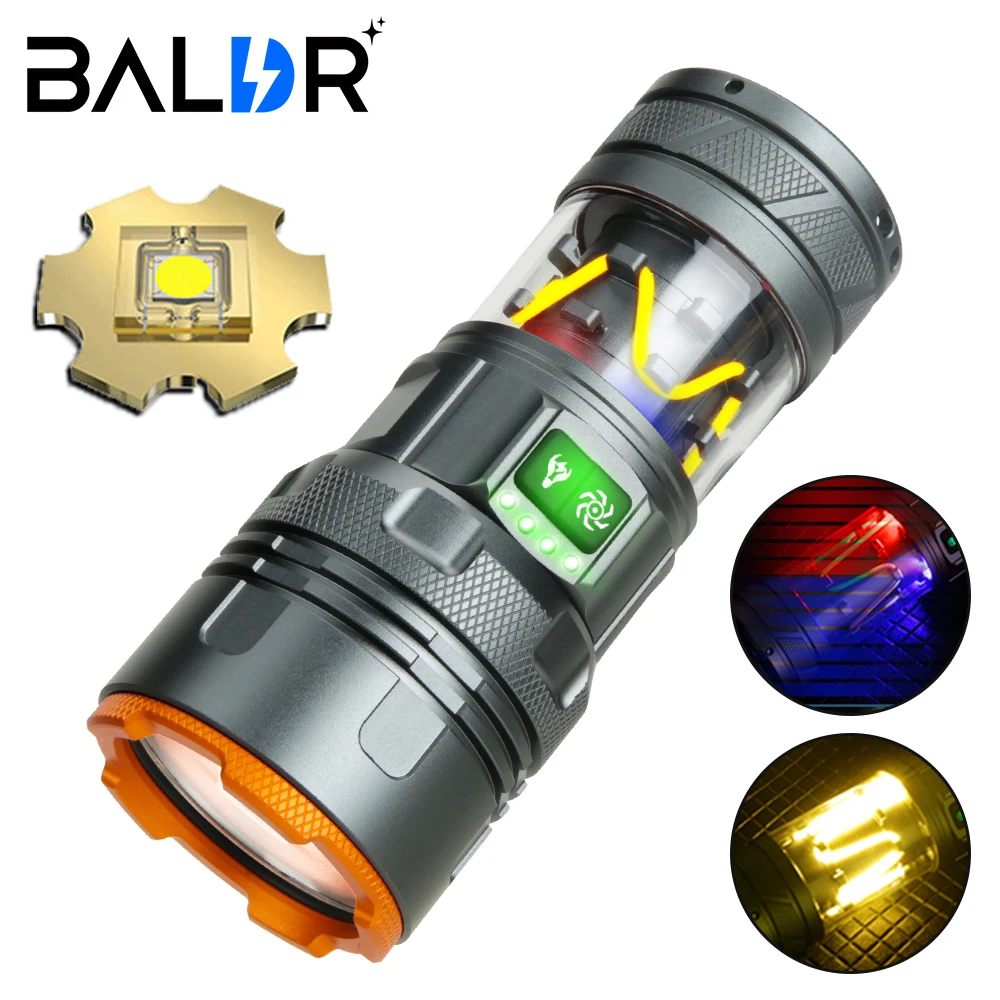 BALDR 50W LED Ultra Bright Flashlight Rechargeable Dual Light Tactical Zoom Torch Outdoor Waterproof Emergency Camping Lantern