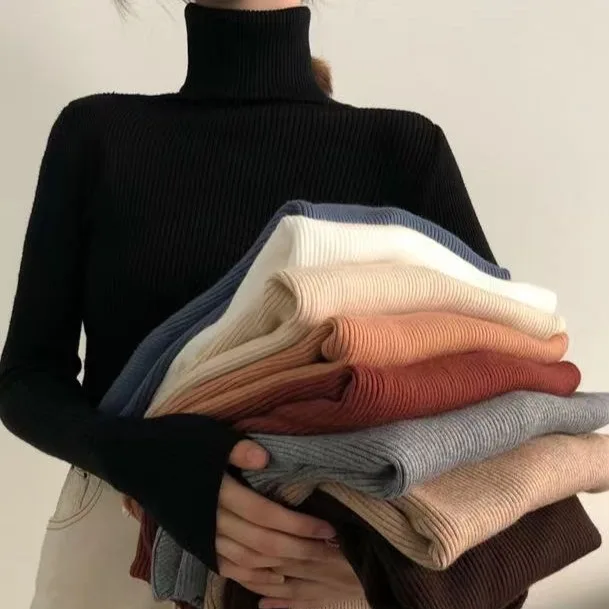 Women Sweater Pullover Winter Knitted Turtleneck Long Sleeve Slim Jumper Tops 2025 Ladies Casual Shirts Soft Warm Y2K Clothing