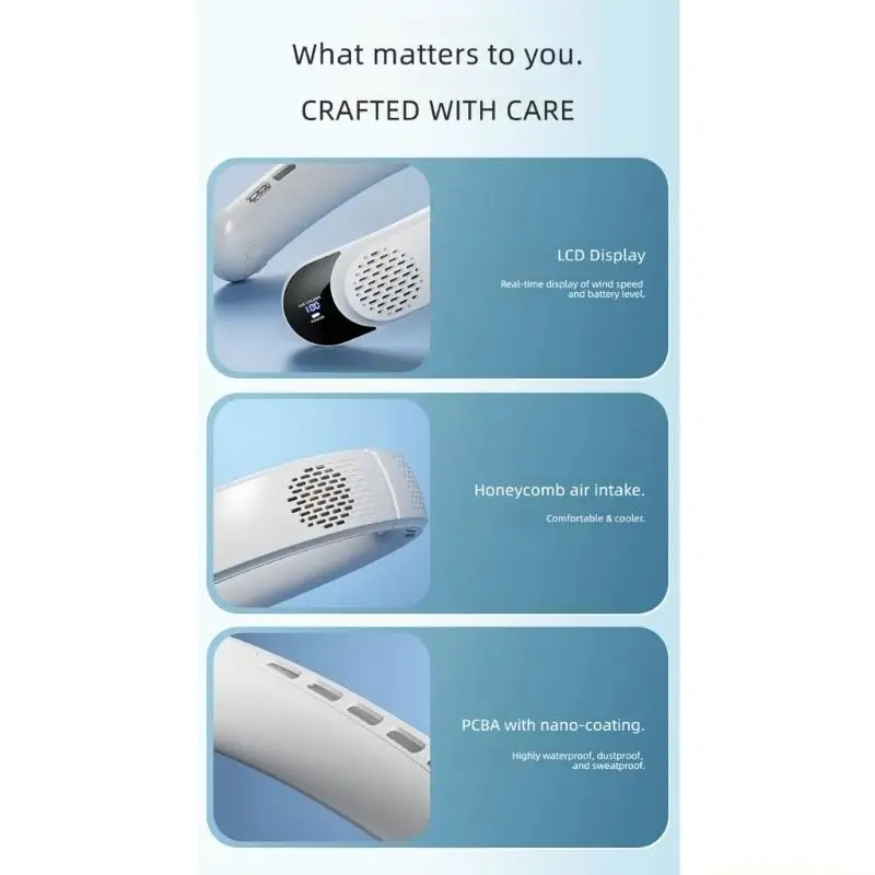 Neck Fan, Wearable Portable Fan with Screen Window, 4000mAh Battery, Office Desk