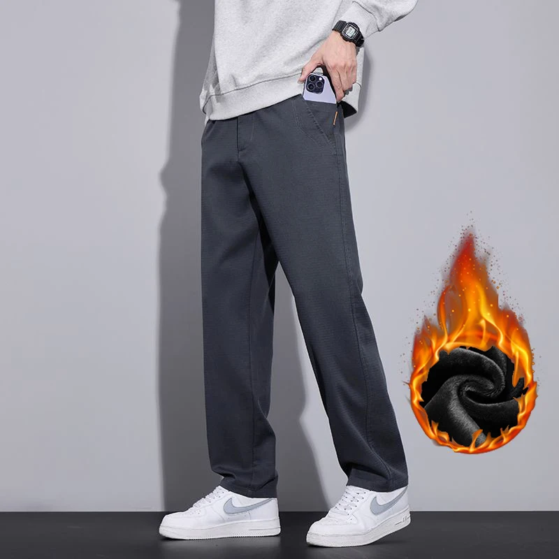 

Men Autumn Winter Thermal Pants Male Baggy Straight Leg Slim Fit Casual Pants Daily Snow Warm Plush Fleece Sports Trousers