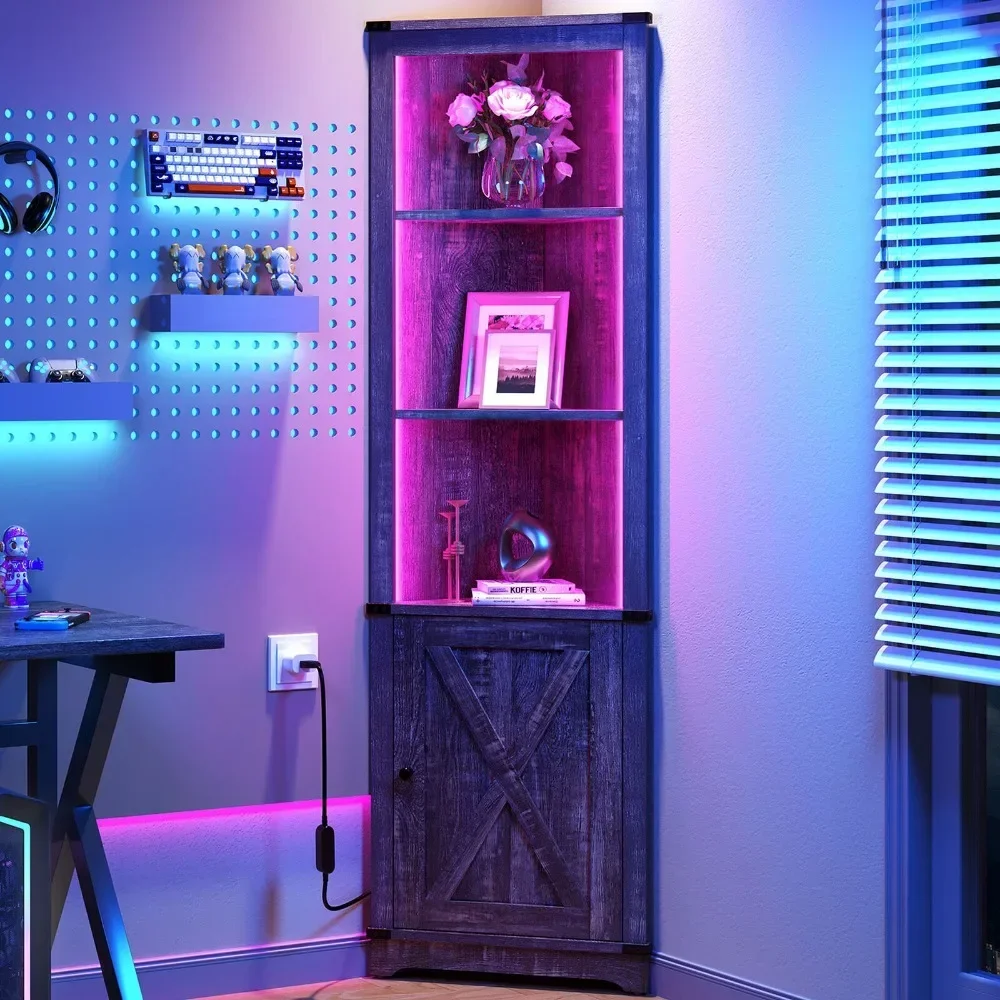 

5 Tier Corner Cabinet Corner Shelf Cabinet with 2 Doors & 3 Shelves