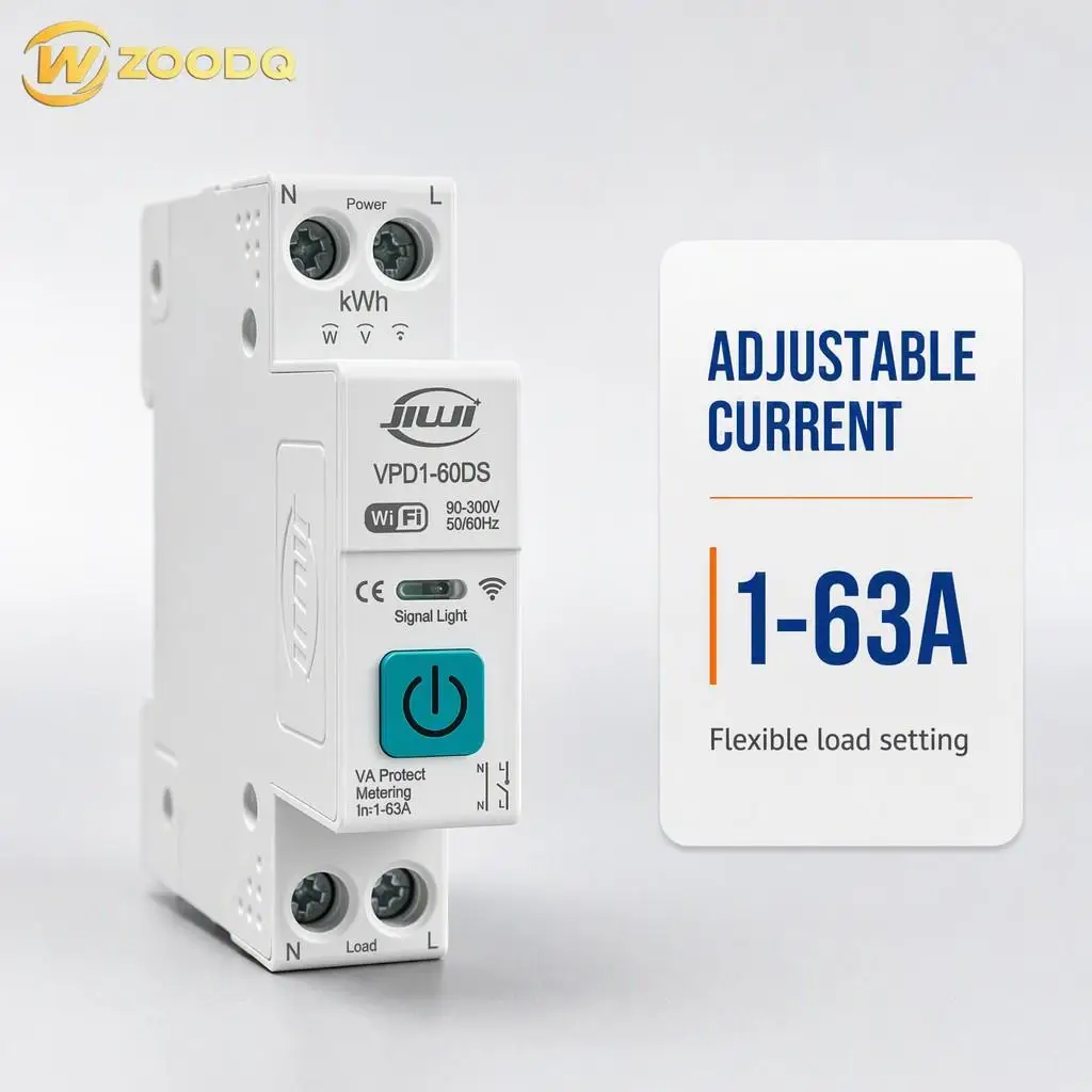1P+N 90-300V 1-63A Din Rail Over/Under Voltage Overcurrent Protection Tuya APP Control WiFi Smart Switch Circuit Breaker