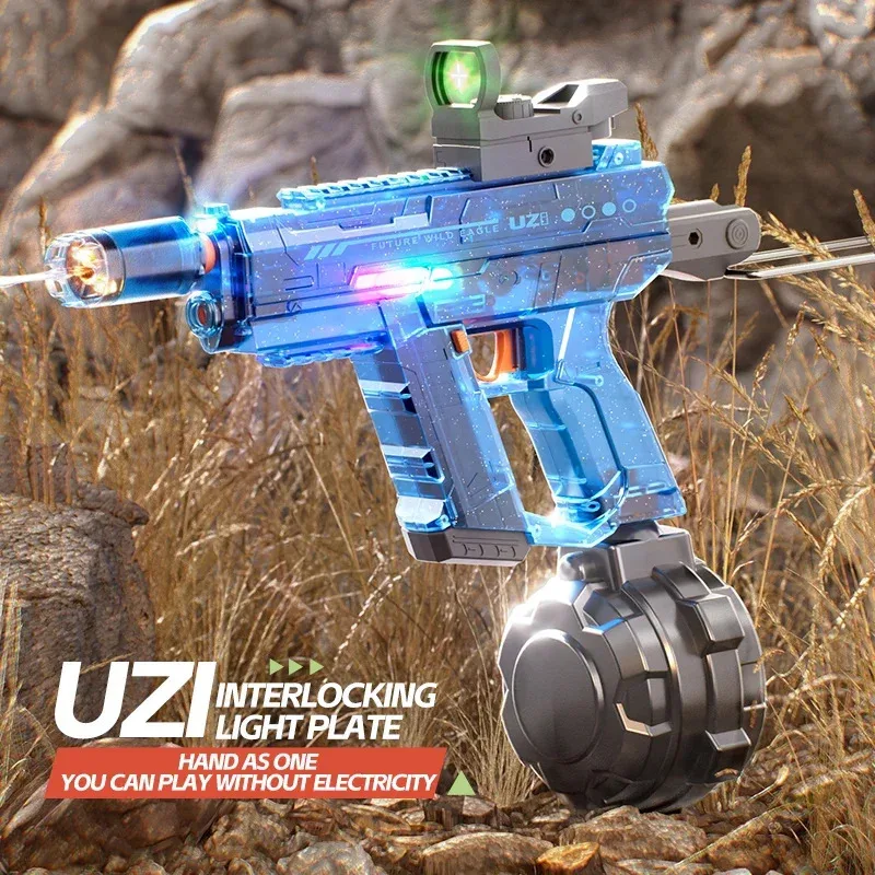 UZI 전동 자동 물총 장거리 고압 LED 조명 포함 어린이 및 성인용 야외 장난감