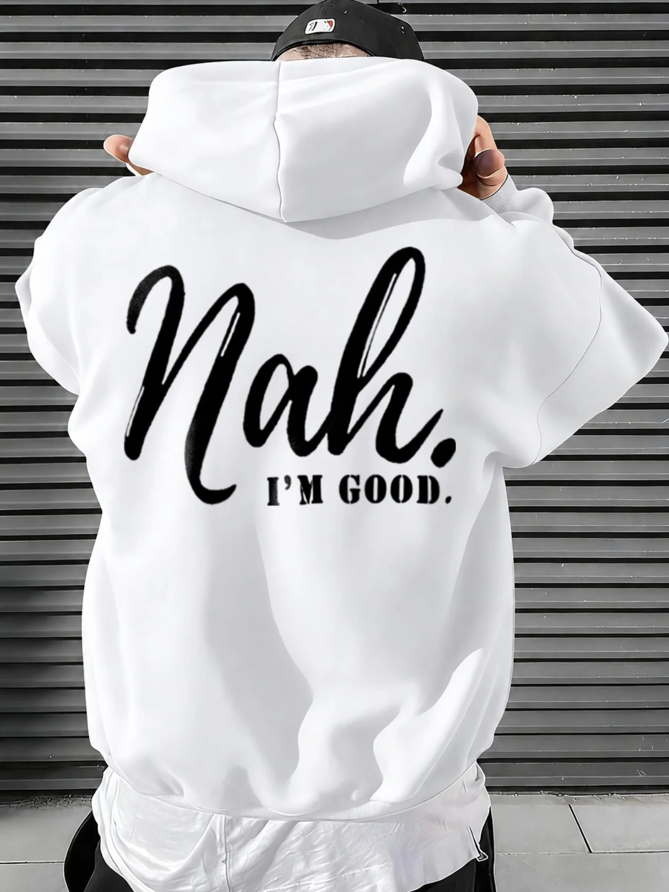 Sarcastic Nah. I'm good. Text Print Graphic Hoodie for Men, Casual Street Style, Long Sleeve Hooded, Daily Wear for Lounging and Casual Outings