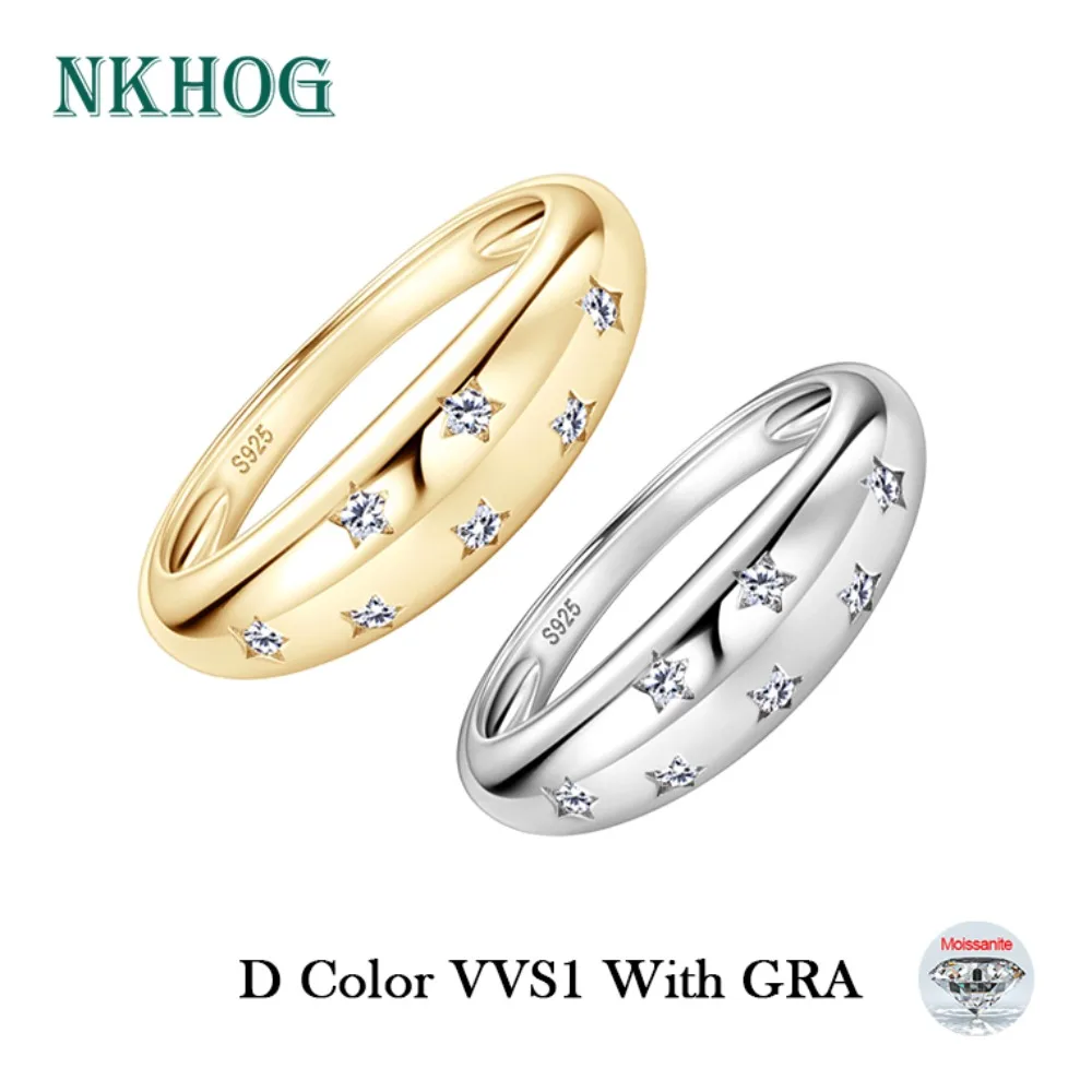 

NKHOG 1.5mm Real Moissanite Chunky Rings For Women 925 Sterling Silver Stars Design Wedding Diamond Gifts Pass Test Fine Jewelry