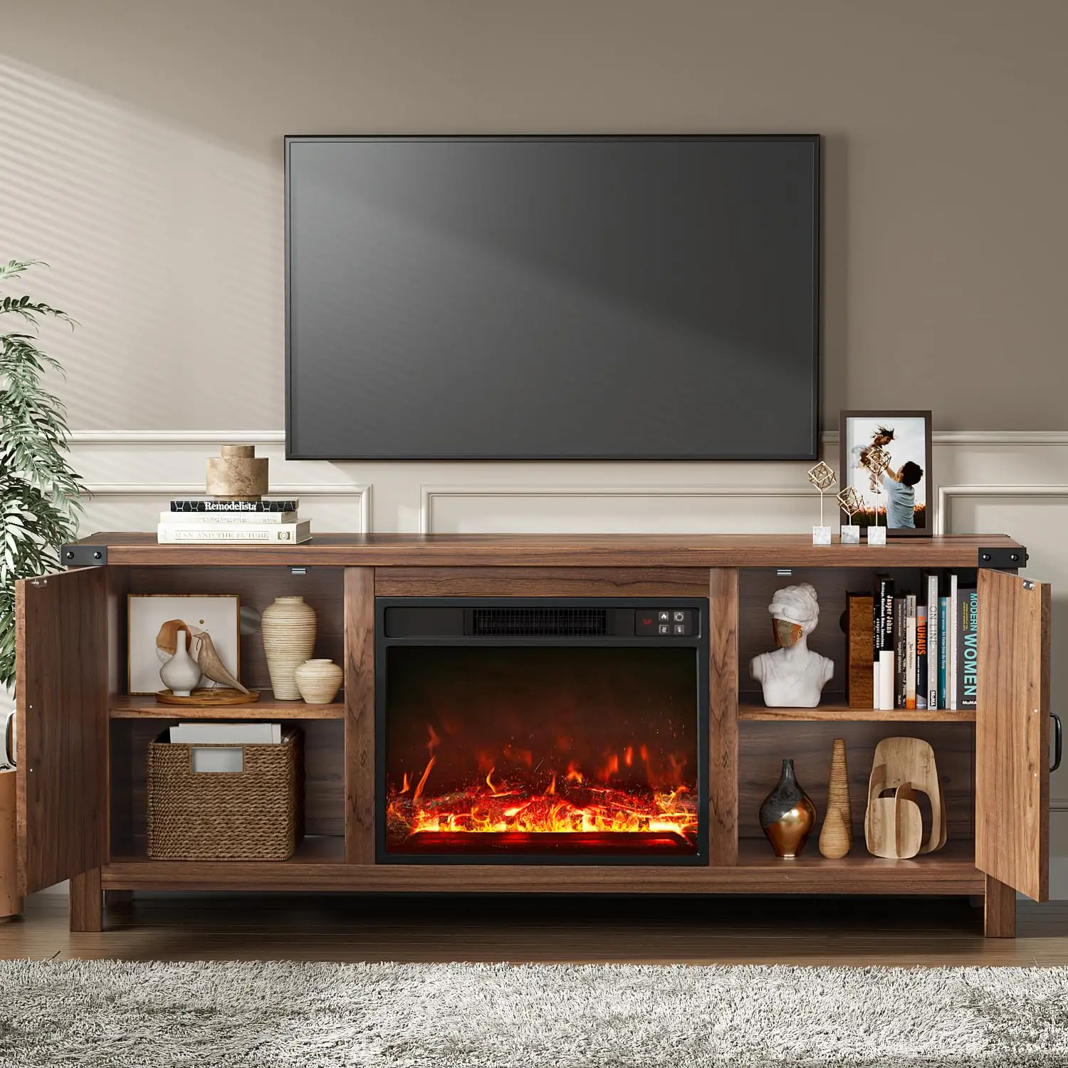 58 Inch Fireplace TV Stand for TVs up to 65 Inch Brown, Customized