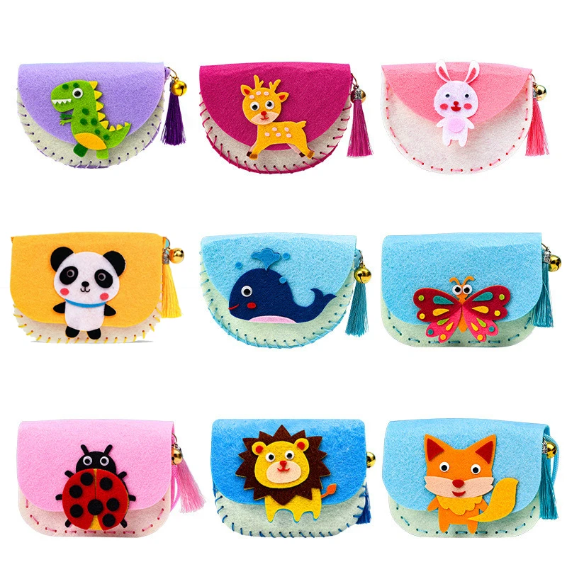 Kids Handmade Art Craft Kits DIY Toys Non-woven Weaving Crossbody Bag Cartoon Animals Montessori Parent-Child Interaction Gifts