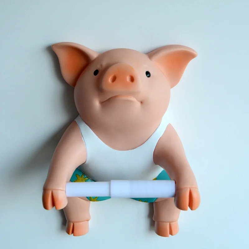 

PVC Pig Style Toilet Paper Holder Punch-Free Hand Tissue Box Household Paper Towel Holder Reel Spool Device Bathroom Accessory