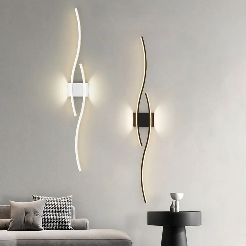 

Настенные светильники в скандинавском стиле, комнатные алюминиевые лампы для спальни, прикроватного столика, черного и белого цветов