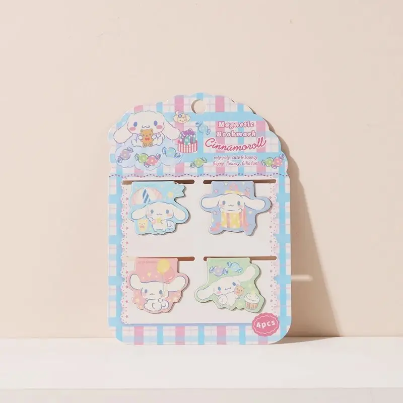 4pcs Genuine Sanrio Cute Magnetic Bookmark Kuromi  Cinnamoroll Student Practical Girl Heart Cartoon Exquisite Bookcase