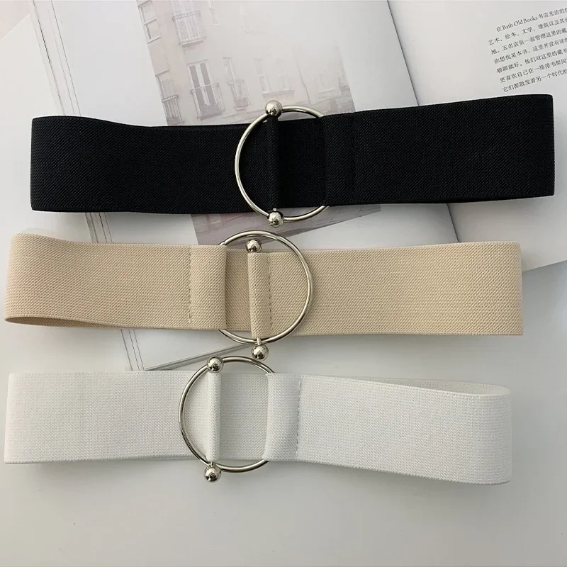 Belts for Women Black Simple Waist Seal Elastic Loose Ladies Band Round Buckle Decoration Coat Sweater Fashion Dress Belt