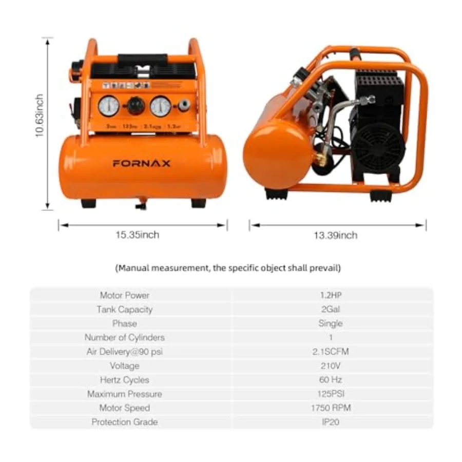 Portable Air Compressor 2 Gallon 1.2 HP 2.1 SCFM@90 PSI OilFree with Max Pressure up to 135 PSI and 65 dB Silent Operation Idea