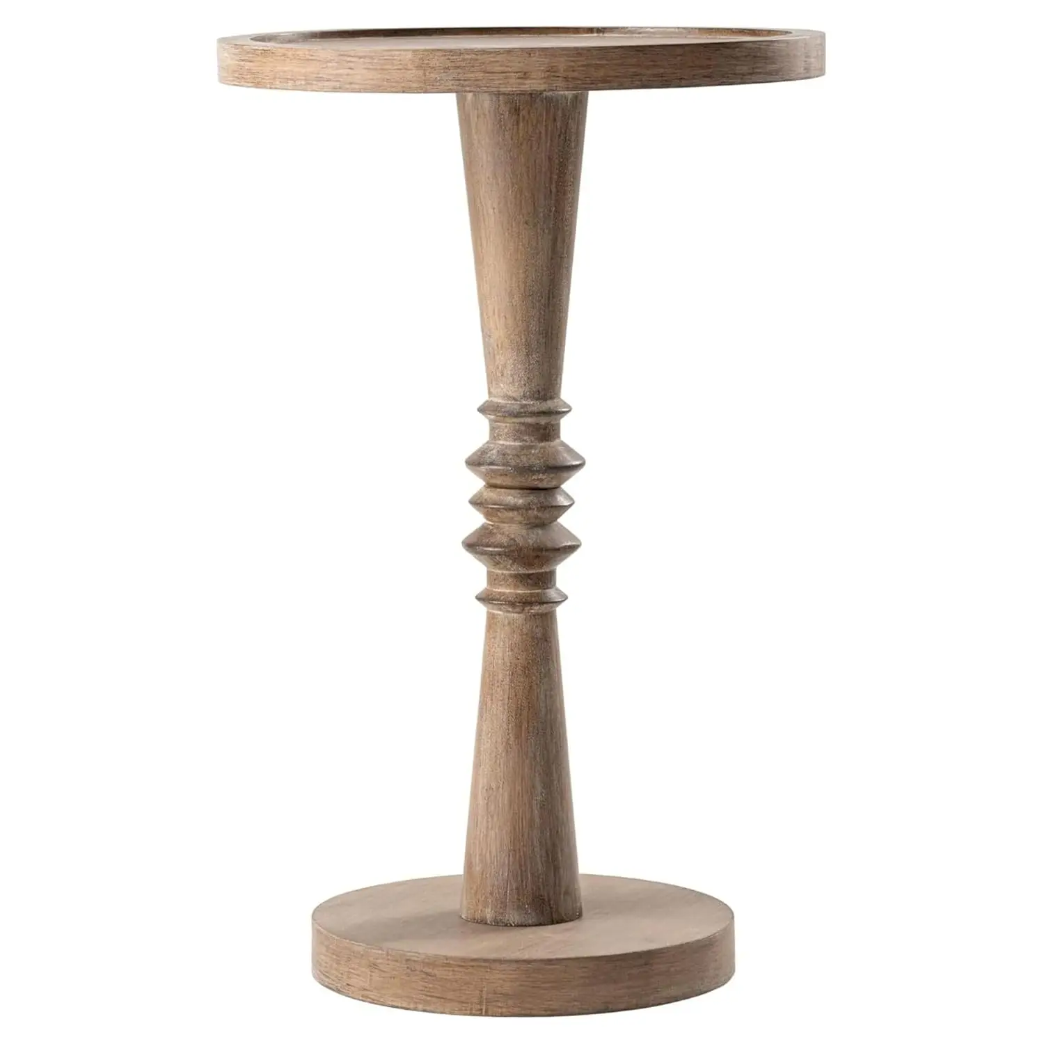 

Traditional Rustic Pedestal Table, Round Tray Top End Table With Farmhouse Style Distressed Finish For Small, Customized