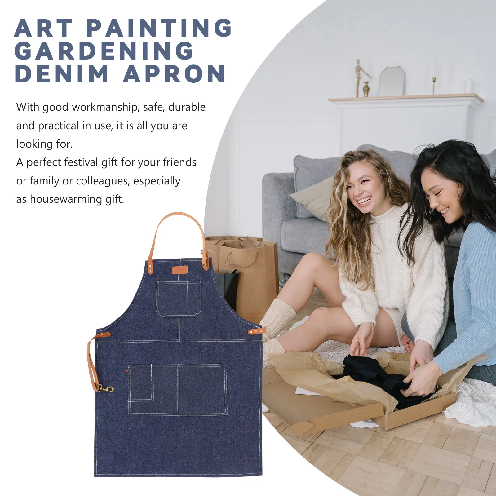 

Denim Painting Apron Oil Proof Cooking Apron for Kitchen Catering Restaurant School Protective Workwear with Pockets