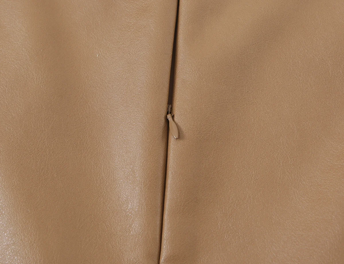 TFMLN Damen Ärmelloses PU-Minikleid Einfarbig Figurbetont Rückenreißverschluss Party Leder Streetwear Neues Elegantes Modekleid für Frauen – Detail 8