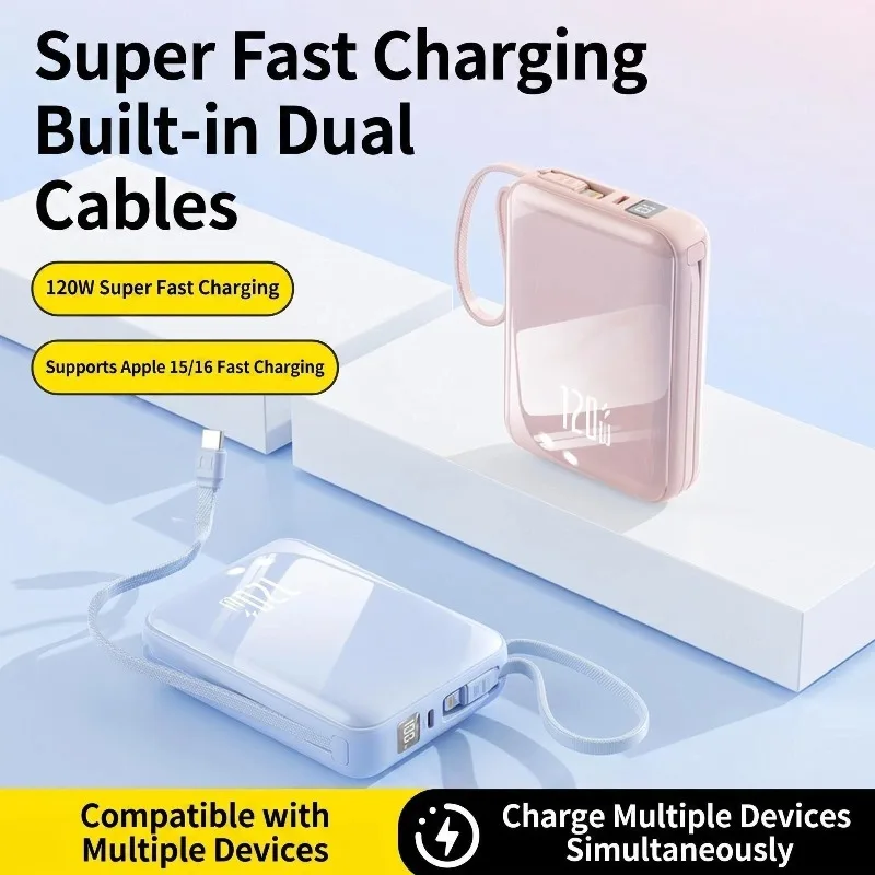120W 20000mAh Portable Charger with Built-in Cable Compact Size and Fast-charging Function Super Fast Charging Portable Charger