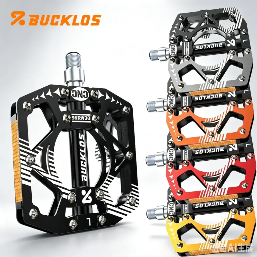BUCKLOS CNC Fahrradpedale, DU-Lager 28 Rutschfeste Stifte Fahrradpedale, Universelle MTB Flachpedale Fahrradzubehör – Detail 1
