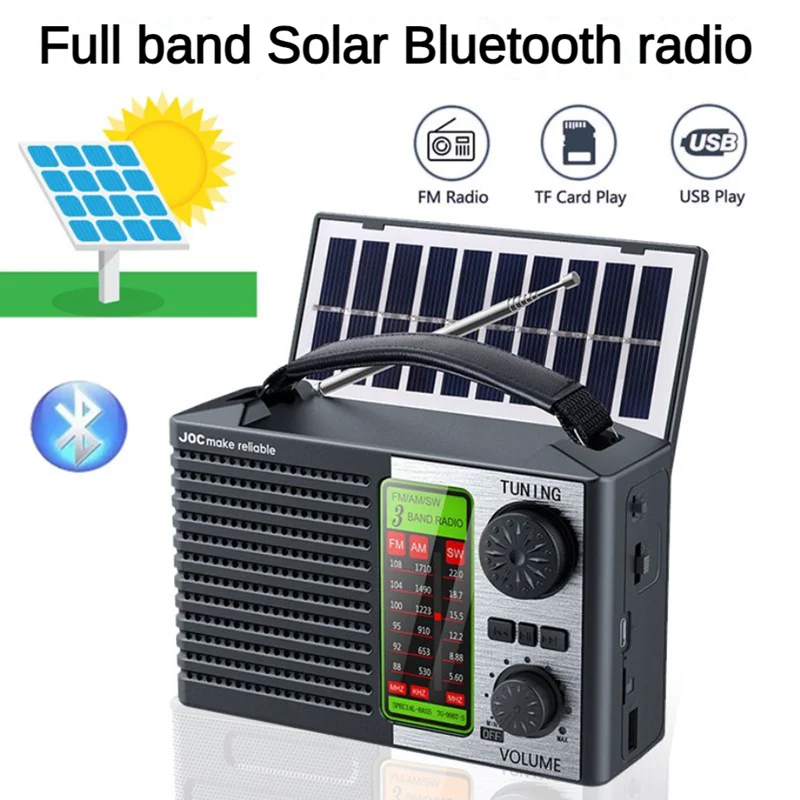 

Multifunctional Solar Charging Radio Bluetooth Speaker AM FM SW Radio Emergency SOSwith Strong Light Flashlight USB TF Card Slot