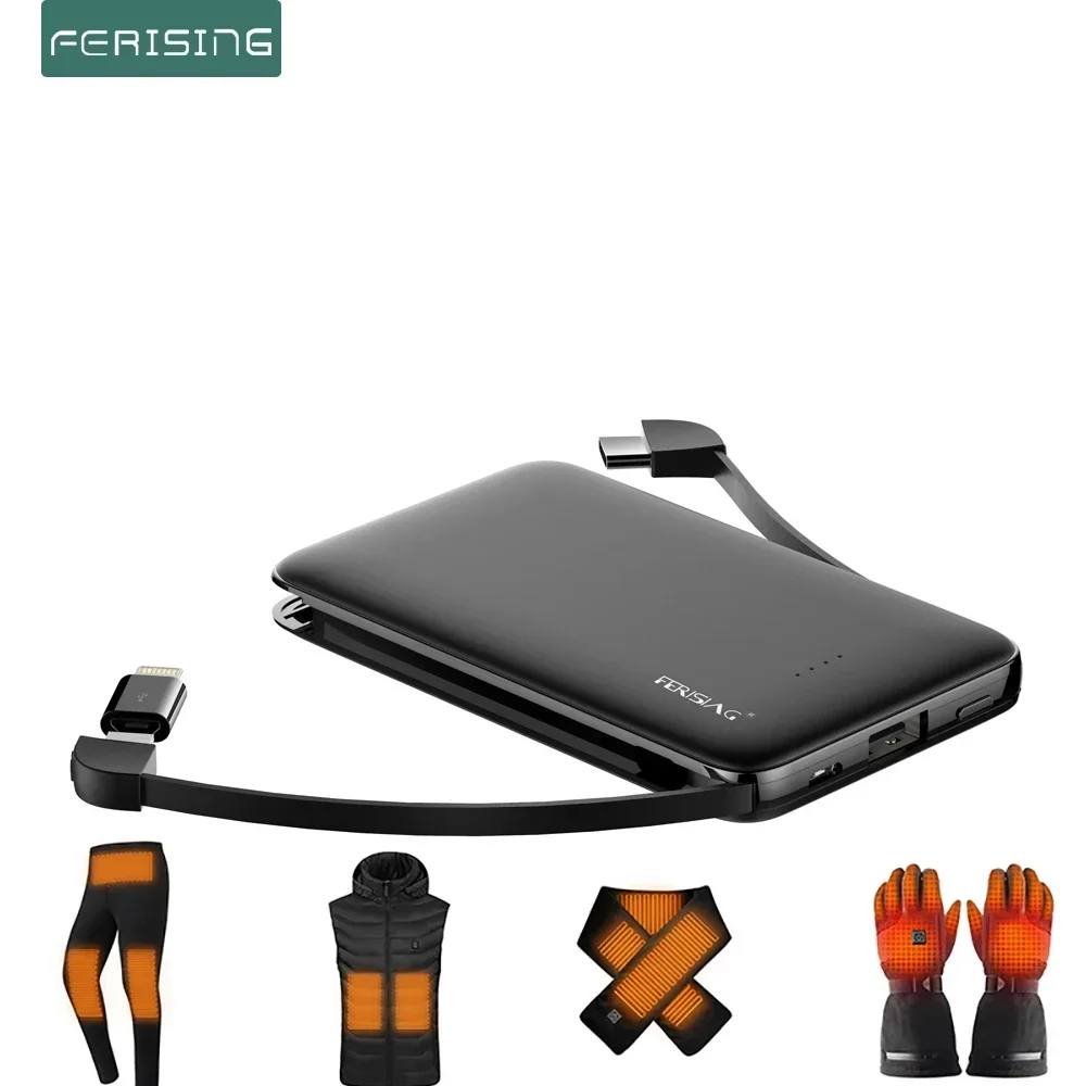 FERISING-Power Bank for Heated Jacket, Rechargeable Battery Pack, Portable Charge for Heated Clothing, Coat, Pants, 5V, 2A