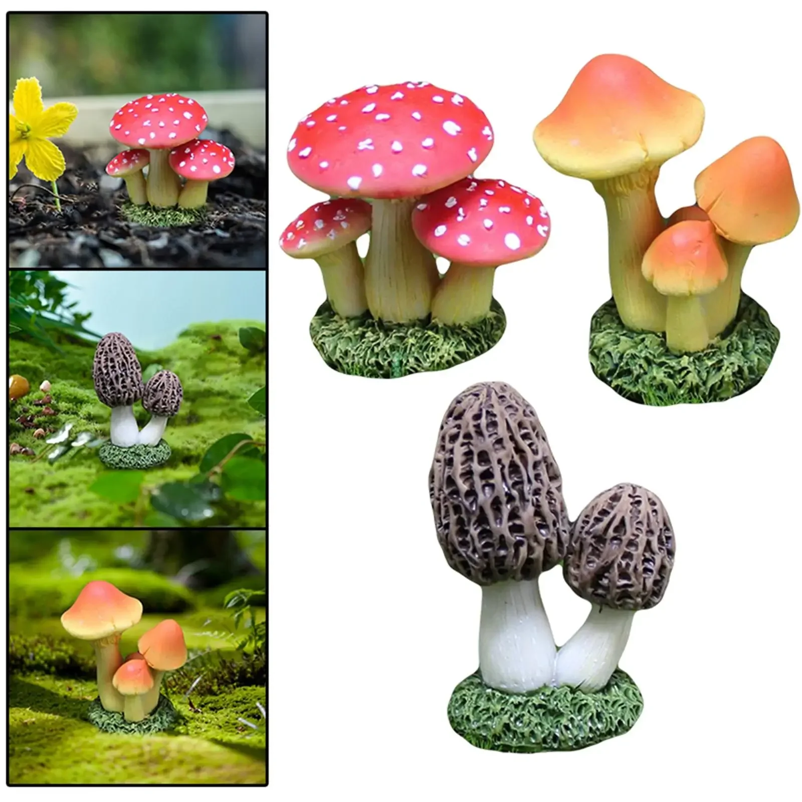 Mini Cute Resin Mushroom Shaped Figure Ornament Decor Statue Waterproof Miniature Gift Patio Bonsai Dollhouse Fairy Garden Lawn