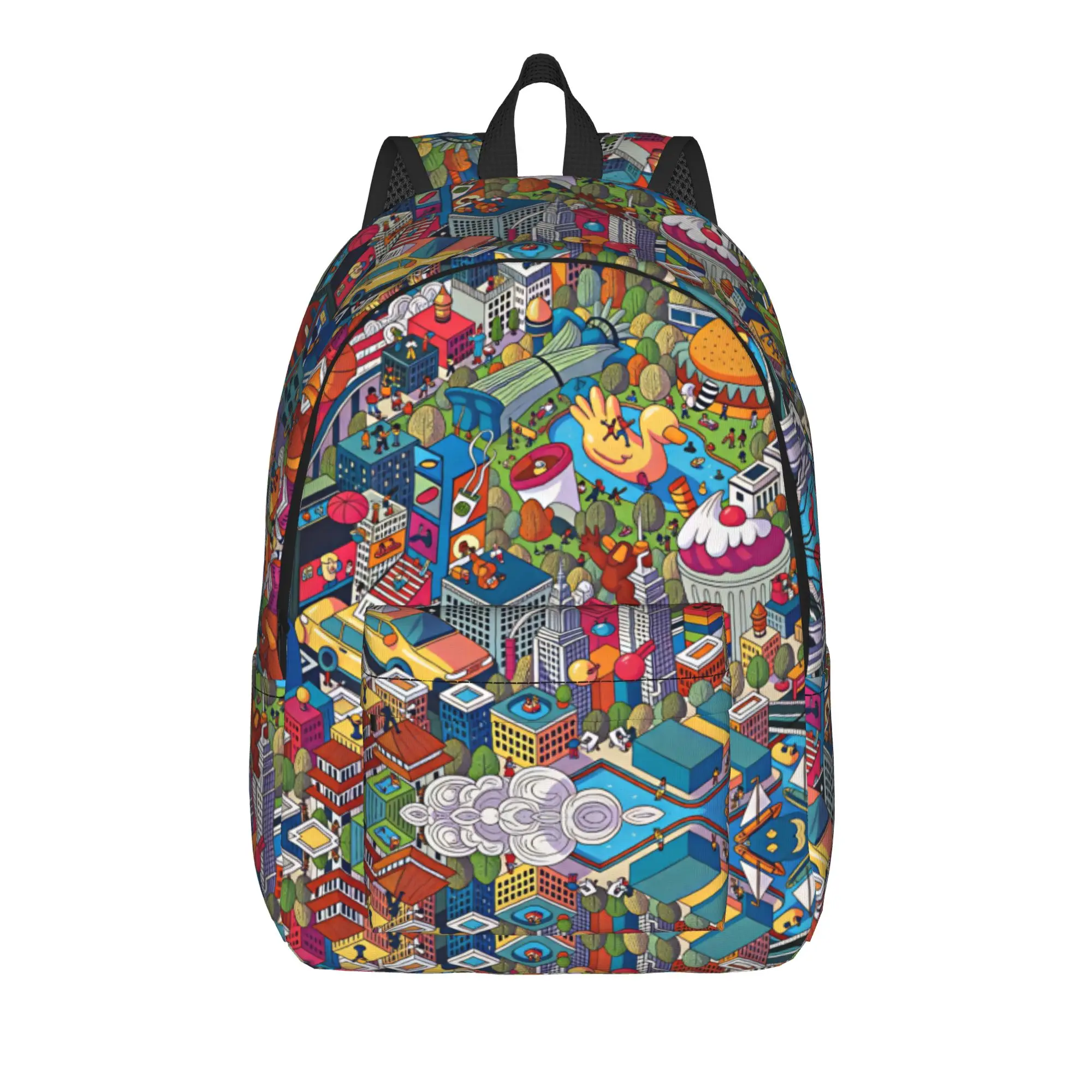 Mochila isométrica colorida con dibujos de la ciudad de Nueva York, mochilas para ciclismo, mochilas para mujer con patrón colorido, mochilas para escuela secundaria, mochila de ocio