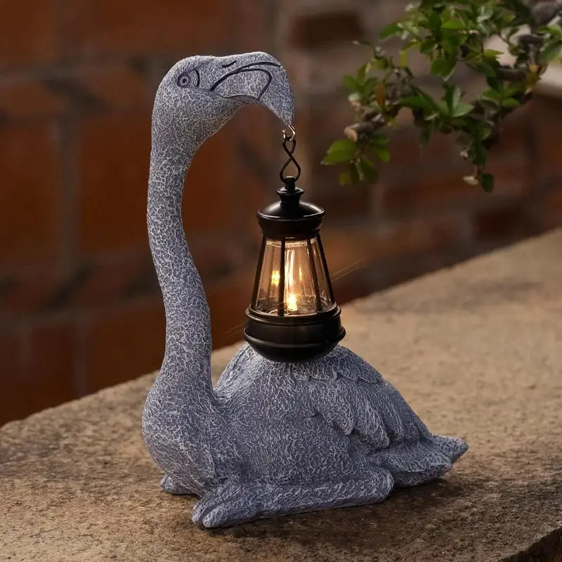 Statue di fenicotteri per la decorazione del cortile del giardino elegante statua di fenicottero con sensore intelligente luci di Figurine per esterni lanterna solare