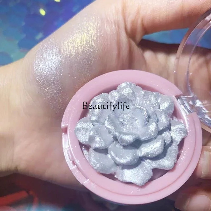 Three-Dimensional Rose Highlight Powder Blush Flash Contour Compact Powder Fairy Highlight Makeup Rainbow Pearl