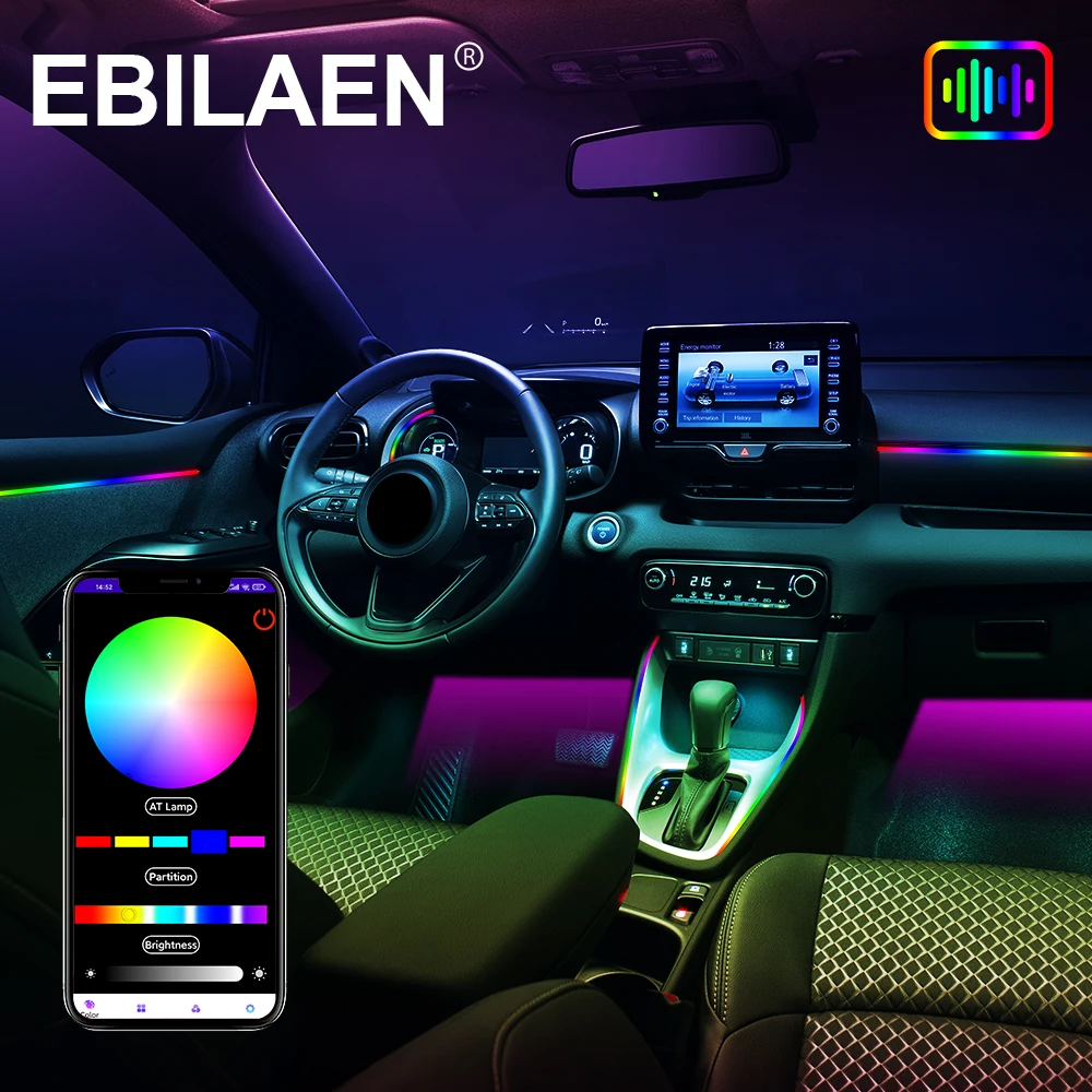 

Led Car Ambient Light 20 in 1 RGB Interior Flowing Strip Light With App Control DIY Atmosphere Light Symphony Car Lamp Colorful