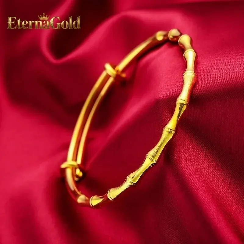 EternaGold 9999 genuine  24K  ancient bamboo leaf style  bracelet  jewelry gift open bracelet