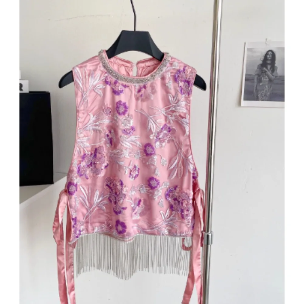 

Винтажная элегантная шикарная свободная блузка без рукавов с вышивкой, модная рубашка, повседневная женская рубашка феи