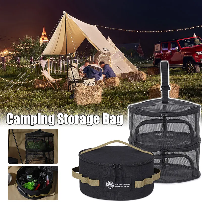 

Outdoor Camping Cookware Storage Bag Bowl Plate Pot Organizer Container Case Cutlery Holder Camping Carrying Bag Drainage Cage