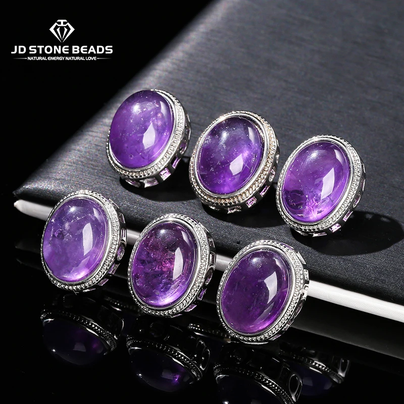 

1 Pc Natural Amethyst Oval Cabochon Inlaid Magic Box Bead With Hole Pendant For Jewerly Making Diy Necklace Bracelet Accessory