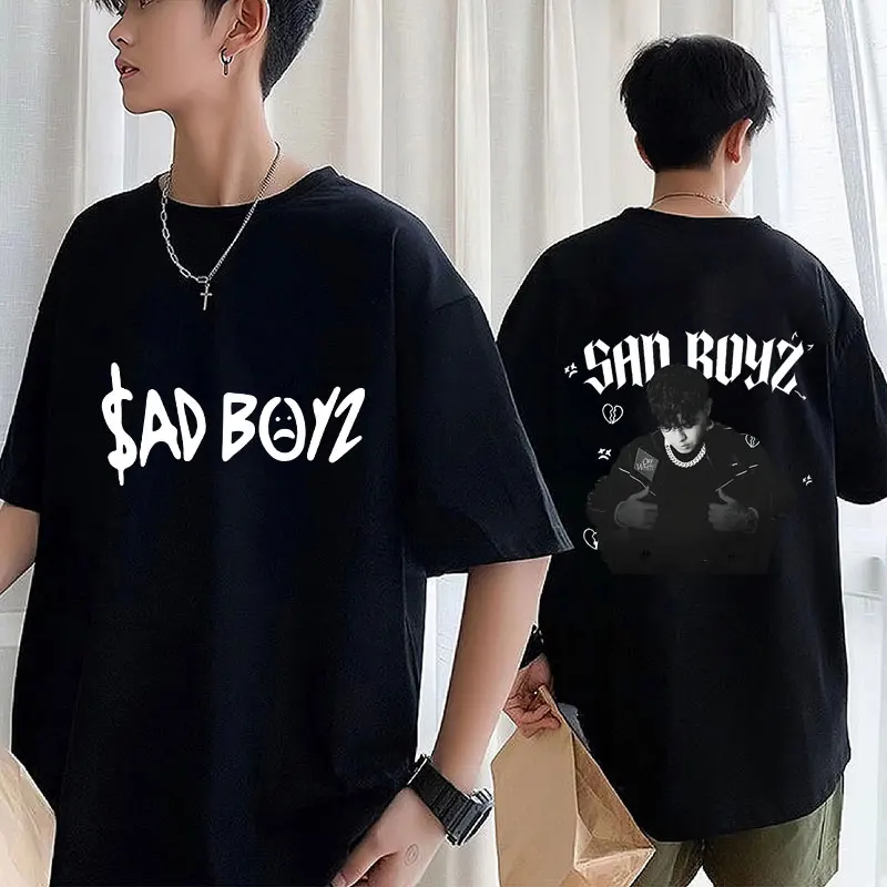 Junior H Sad Boys Tour Double Sided Print T-shirt Vintage Hip Hop Style Fashion T Shirt Casual Cotton Loose Tops Streetwear Male