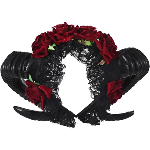 Restyle Sheep Horn Rose Flower Headband Gothic Beauty Horror Horns Halloween
