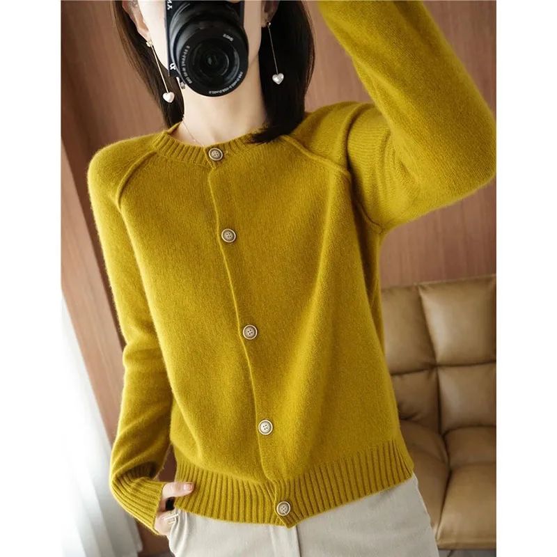 Solid Color Women's Knitted Cardigans 2023 Autumn New O-Neck Simple Knitwear Female Single Breasted Wild Sweater Coat Feminino