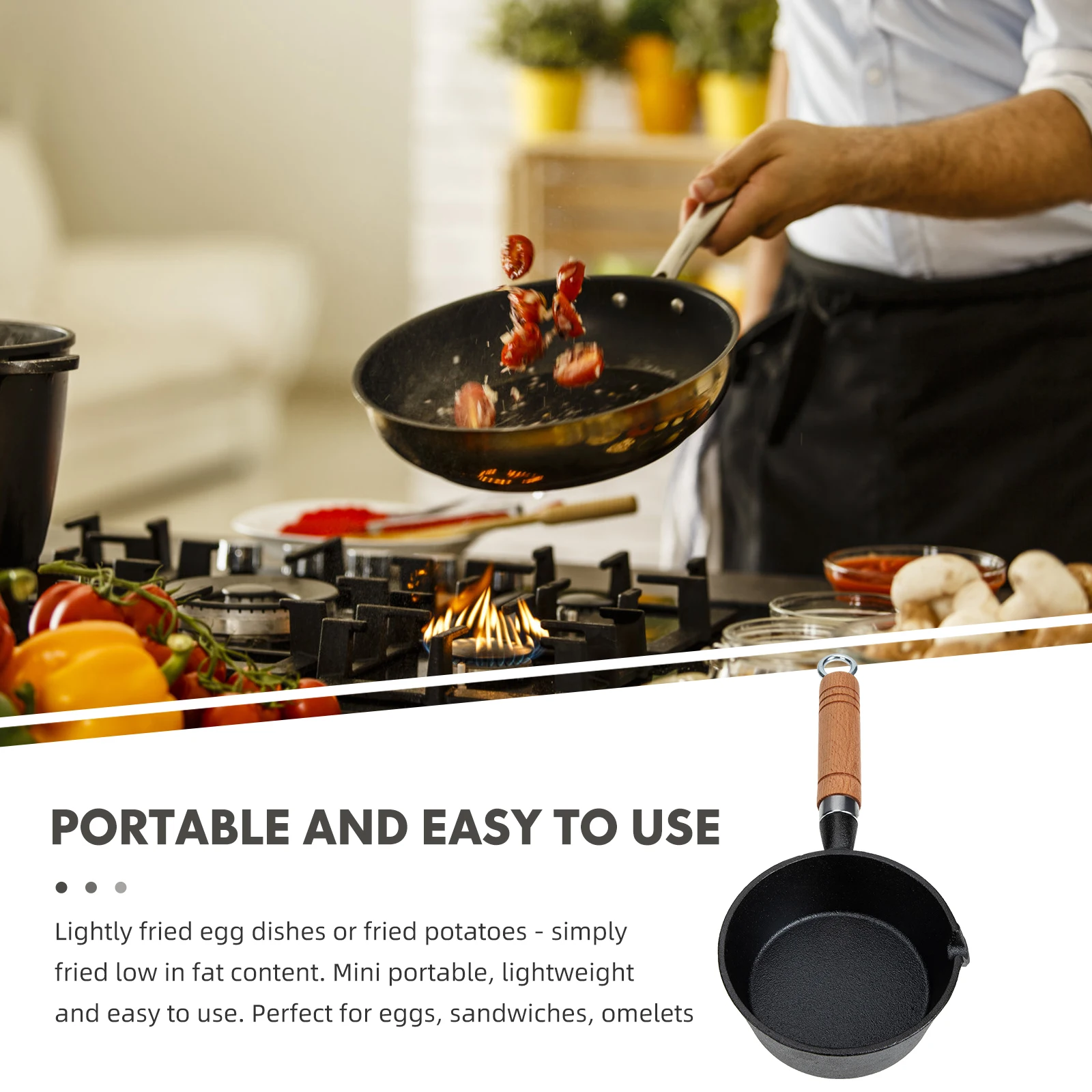 

Premium Mini Cast Iron Skillet Multi-Functional Egg Frying Pan Small Oil Heating Pot Long Handle Lightweight Durable Outdoor