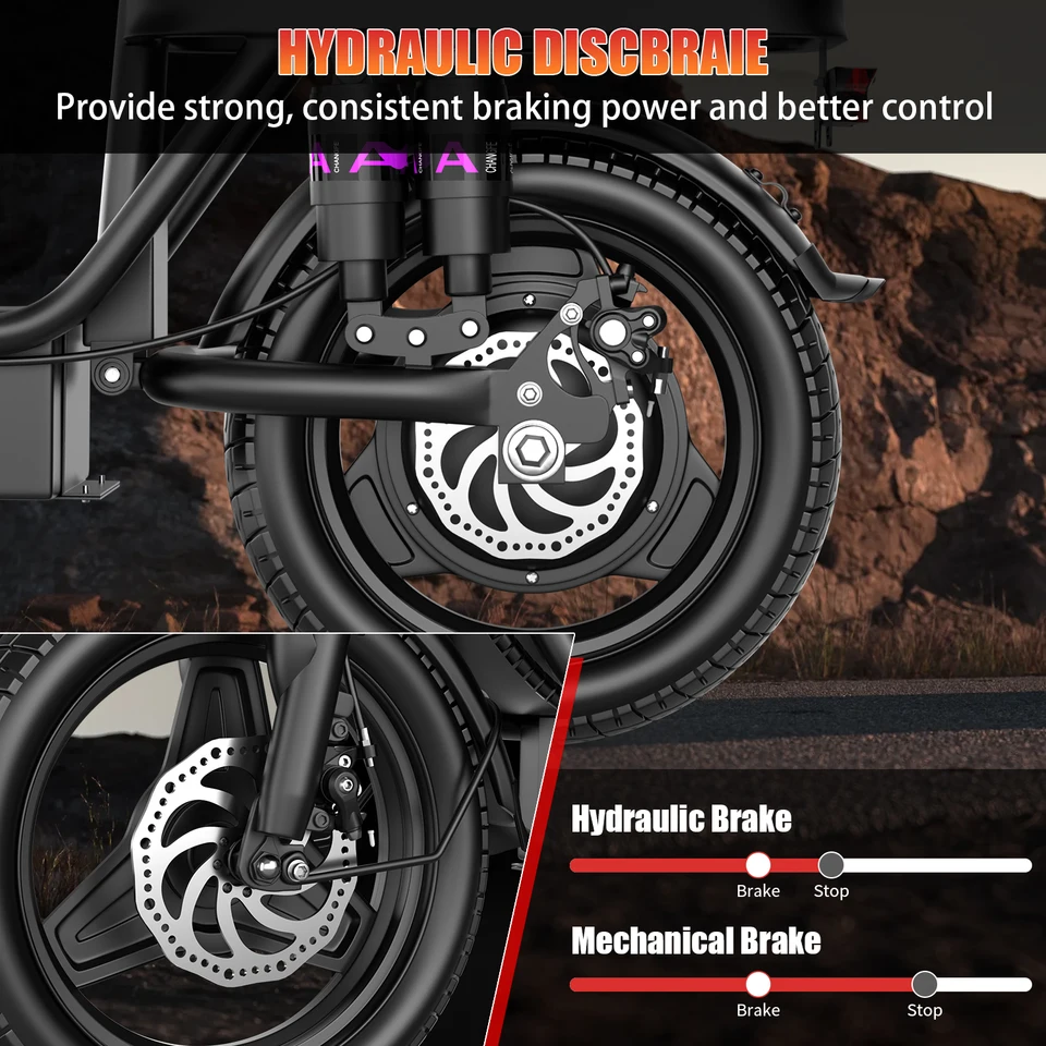 UPlee GQ8 Adult Electric Bike 500W Peak Motor 48V 15AH Electric Scooter 14 Inch Fat Tire Full Shock Foldable with Trunk E Bike image 7