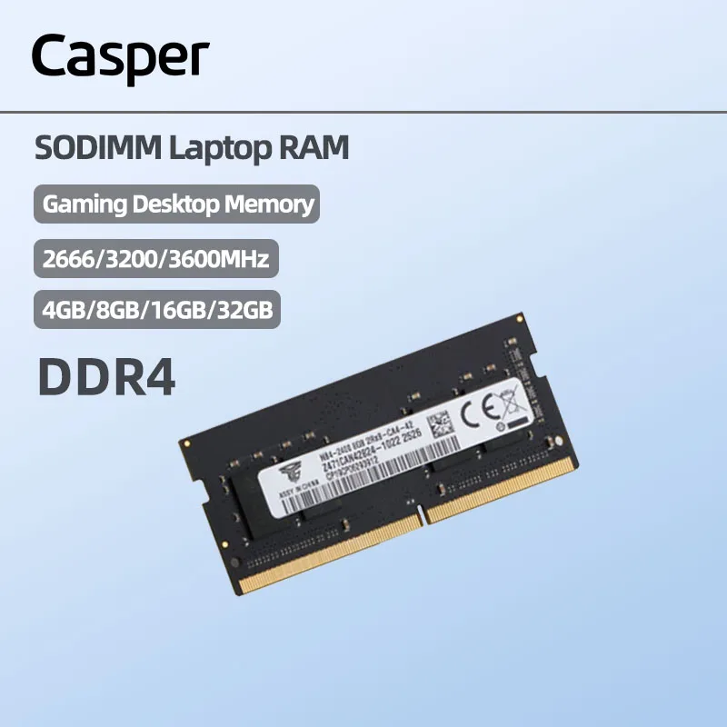 Casper Laptop Computer DDR4 Memory Module RAM 4/8/16/32GB 2666/3200/3600MHz Office Designer Software Operating Stability (Black)