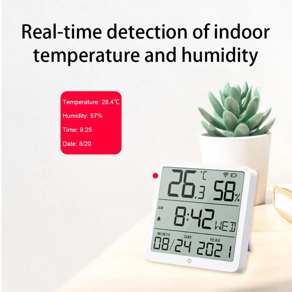 

Tuya Smart Home WiFi Temperature Humidity Sensor Smart Life Indoor Thermometer 24 Hours Clock Sensors for Alexa Voice