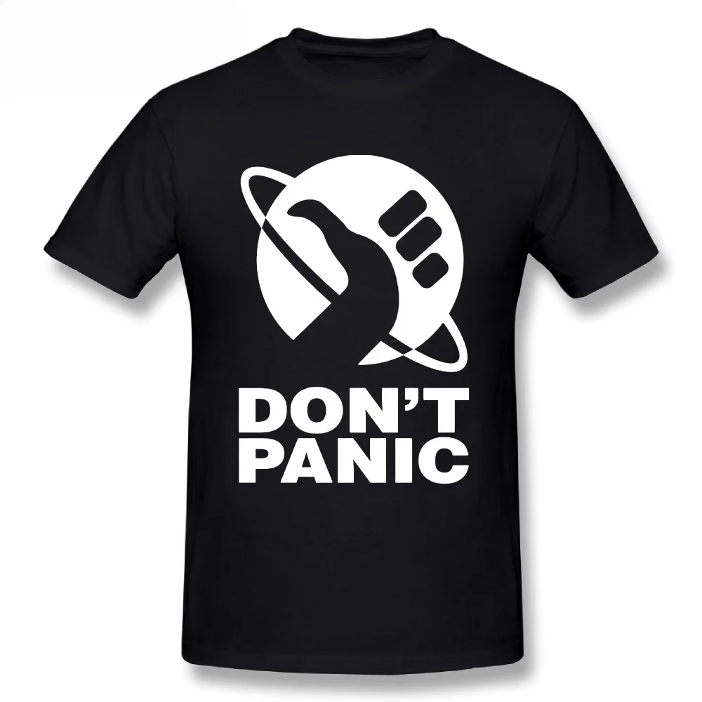 Men The Hitchhikers Guide To The Galaxy Logo Men T Shirt Don't Panic Print Men Cotton Basic T-Shirt Printing Crew Collar