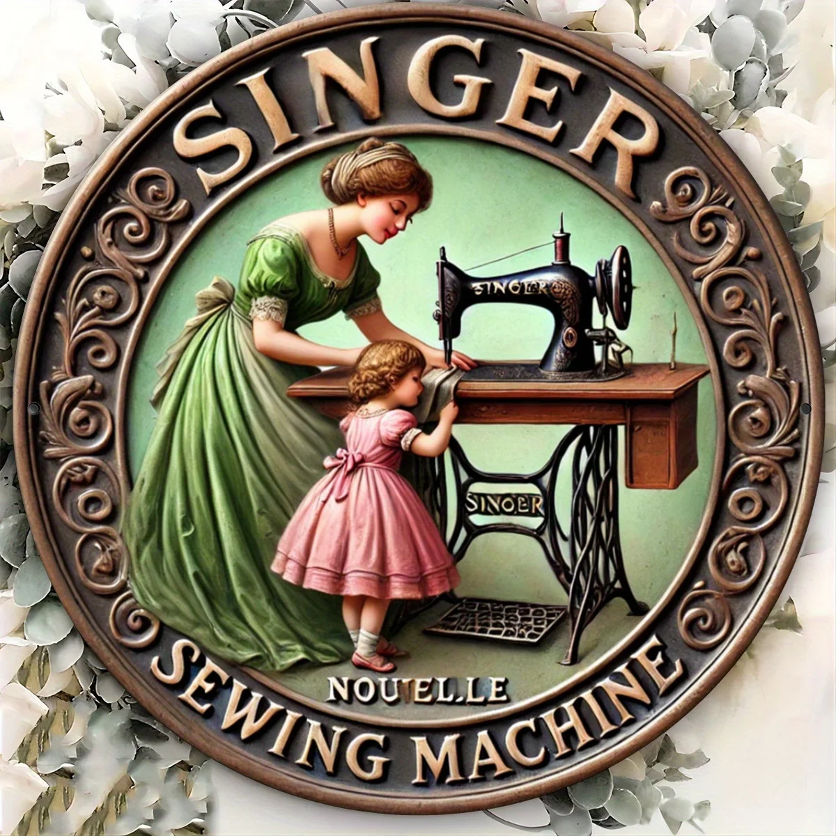 Vintage-Style 7.8 Inch Metal Singer Sewing Machine Sign Plaque - Distinctive Iron Wall Decoration with Retro Aesthetic